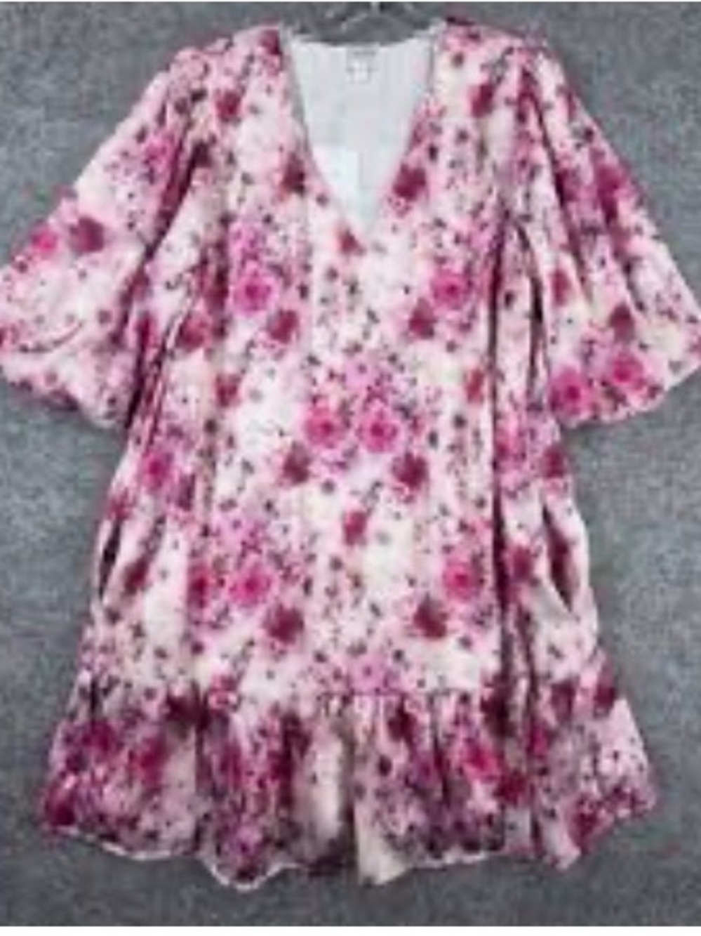 Lavender Brown Pink Floral V-Neck Flutter Sleeve Mini Dress NWT